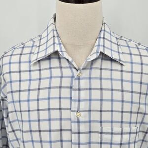 Zanetti Dress Shirt Men's 17 1/2 White Blue Check French Cuffs Made in Italy